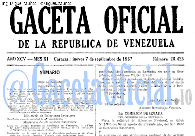 Gaceta Oficial 28425 del 7 Septiembre 1967