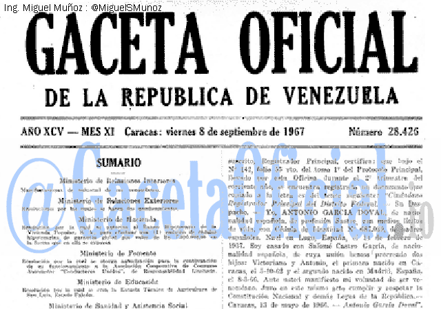 Gaceta Oficial 28426 del 8 Septiembre 1967