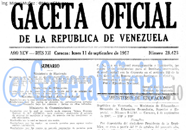 Gaceta Oficial 28428 del 11 Septiembre 1967