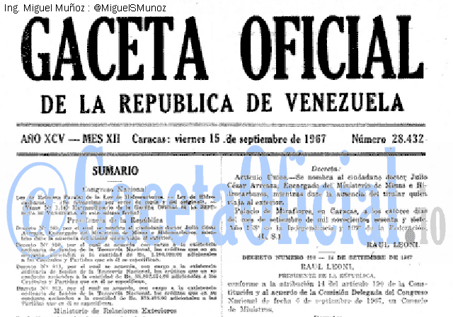 Gaceta Oficial 28432 del 15 Septiembre 1967
