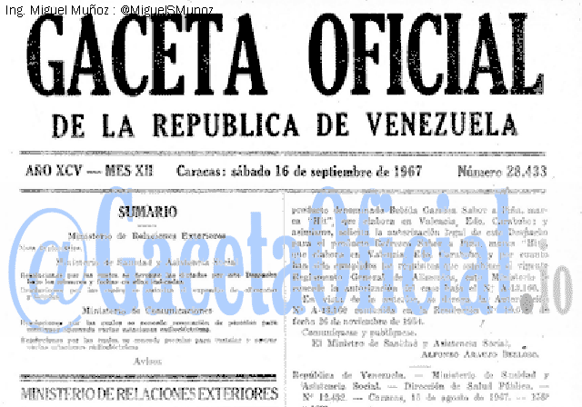 Gaceta Oficial 28433 del 16 Septiembre 1967