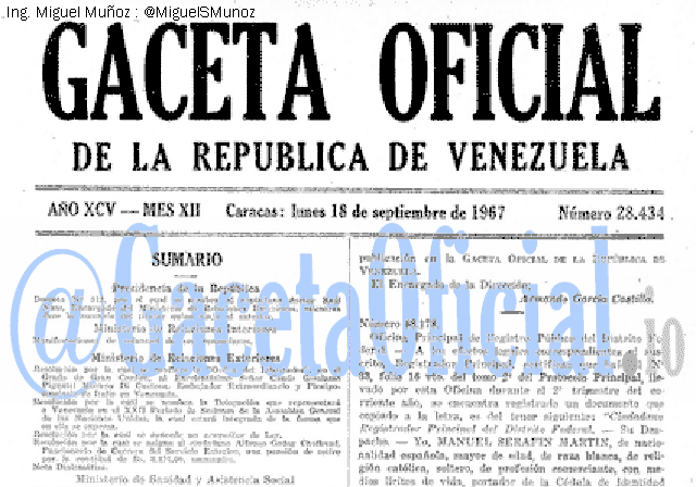 Gaceta Oficial 28434 del 18 Septiembre 1967