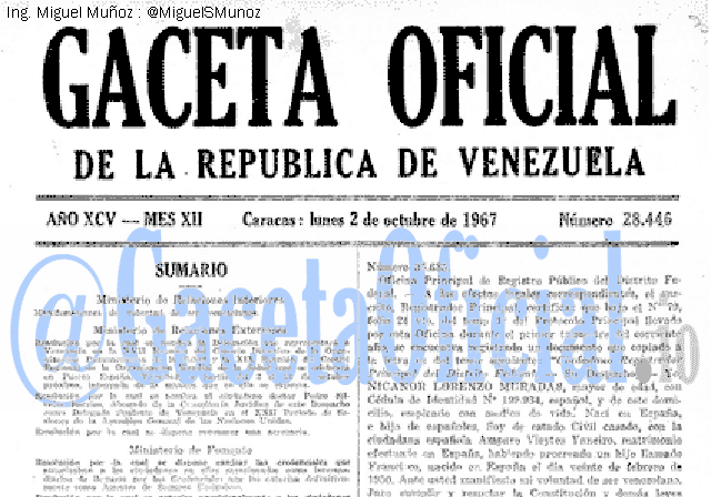 Gaceta Oficial 28446 del 2 Octubre 1967
