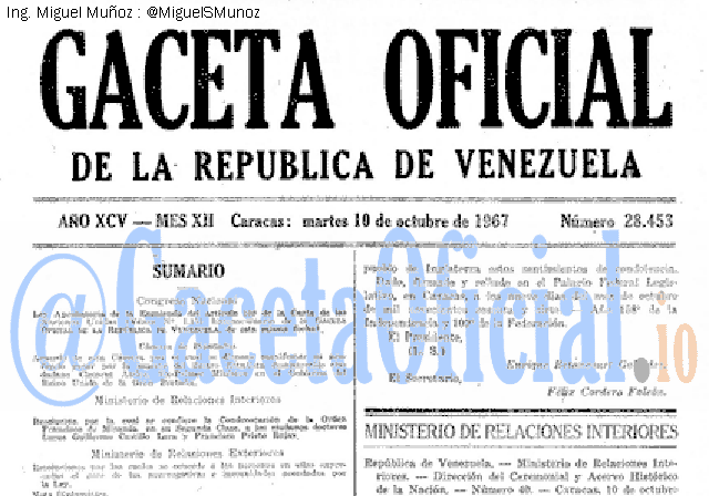 Gaceta Oficial 28453 del 10 Octubre 1967