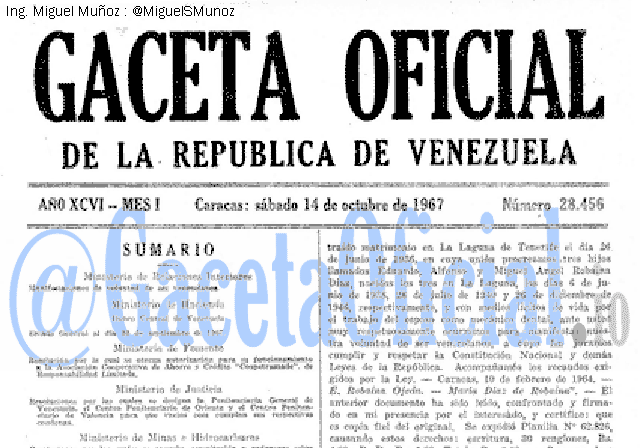 Gaceta Oficial 28456 del 14 Octubre 1967