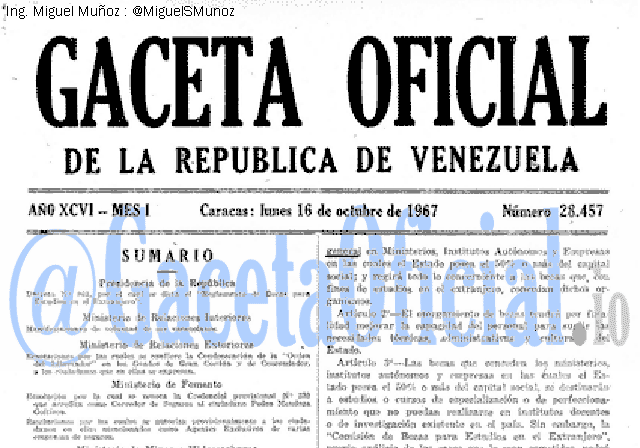 Gaceta Oficial 28457 del 16 Octubre 1967
