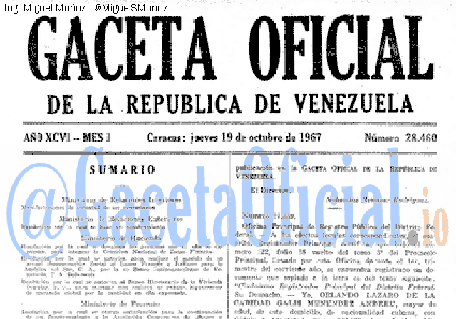 Gaceta Oficial 28460 del 19 Octubre 1967