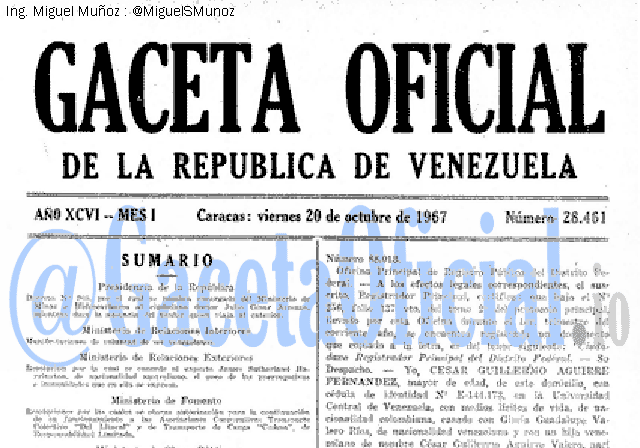 Gaceta Oficial 28461 del 20 Octubre 1967