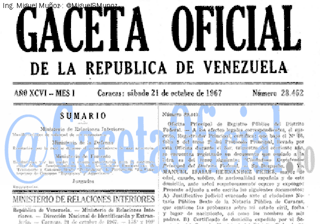 Gaceta Oficial 28462 del 21 Octubre 1967