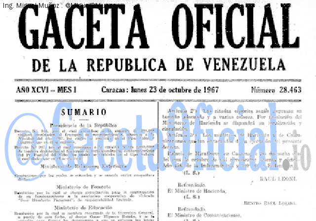 Gaceta Oficial 28463 del 23 Octubre 1967