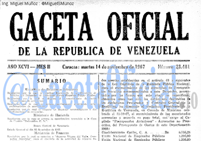 Gaceta Oficial 28481 del 14 Noviembre 1967