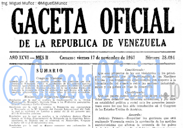 Gaceta Oficial 28484 del 17 Noviembre 1967