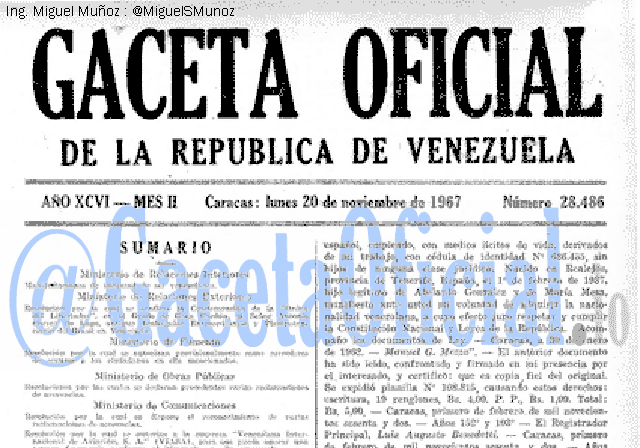 Gaceta Oficial 28486 del 20 Noviembre 1967
