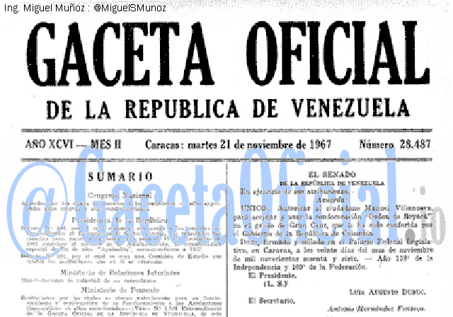 Gaceta Oficial 28487 del 21 Noviembre 1967