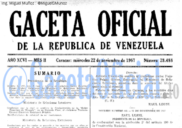 Gaceta Oficial 28488 del 22 Noviembre 1967