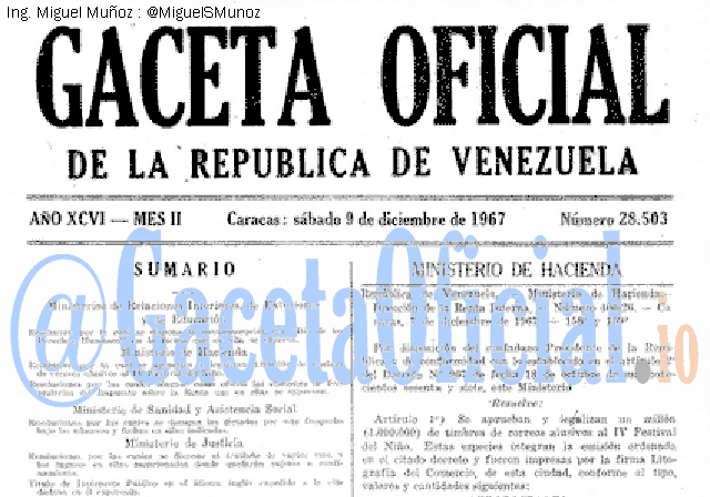 Gaceta Oficial 28503 del 9 Diciembre 1967