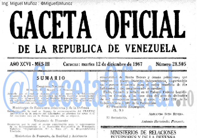 Gaceta Oficial 28505 del 12 Diciembre 1967