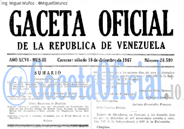Gaceta Oficial 28509 del 16 Diciembre 1967
