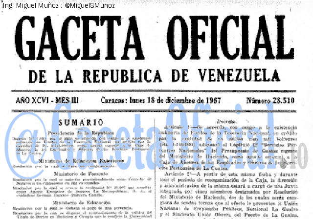Gaceta Oficial 28510 del 18 Diciembre 1967
