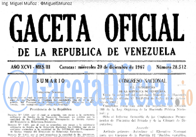 Gaceta Oficial 28512 del 20 Diciembre 1967