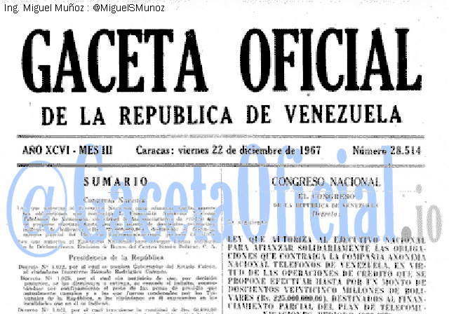 Gaceta Oficial 28514 del 22 Diciembre 1967