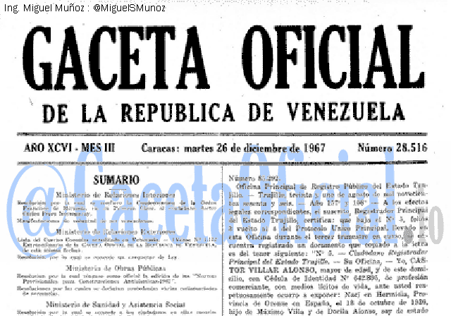 Gaceta Oficial 28516 del 26 Diciembre 1967