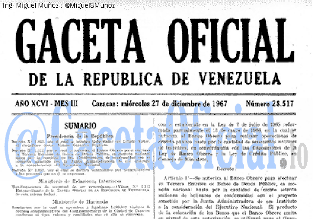 Gaceta Oficial 28517 del 27 Diciembre 1967
