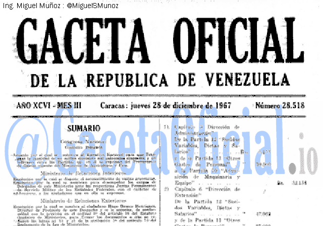 Gaceta Oficial 28518 del 28 Diciembre 1967