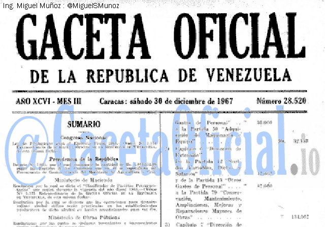 Gaceta Oficial 28520 del 30 Diciembre 1967
