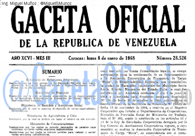 Gaceta Oficial 28526 del 8 Enero 1968