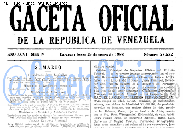 Gaceta Oficial 28532 del 15 Enero 1968