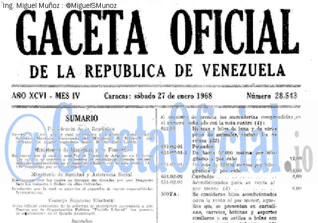 Gaceta Oficial 28543 del 27 Enero 1968
