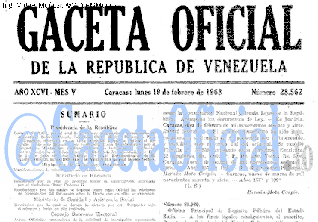 Gaceta Oficial 28562 del 19 Febrero 1968