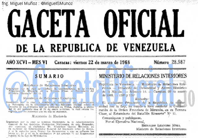 Gaceta Oficial 28587 del 22 Marzo 1968