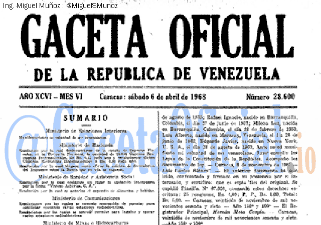 Gaceta Oficial 28600 del 6 Abril 1968