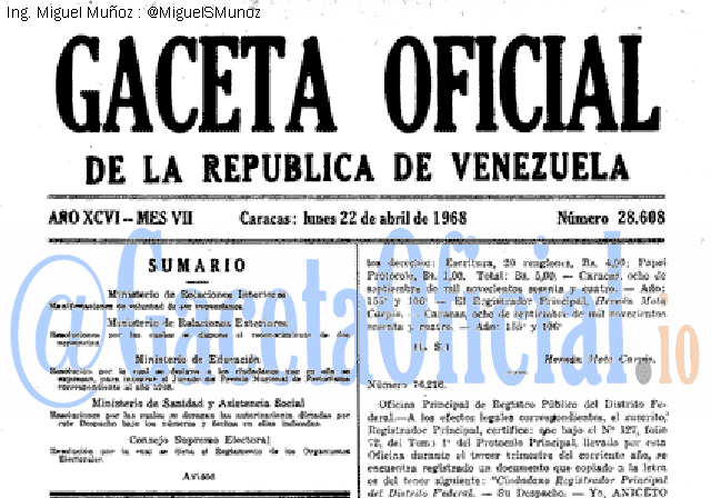 Gaceta Oficial 28608 del 22 Abril 1968