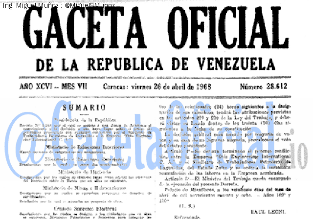 Gaceta Oficial 28612 del 26 Abril 1968