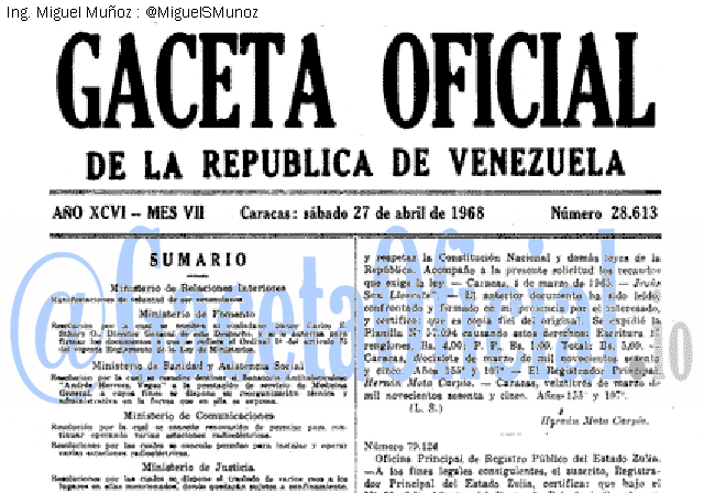 Gaceta Oficial 28613 del 27 Abril 1968