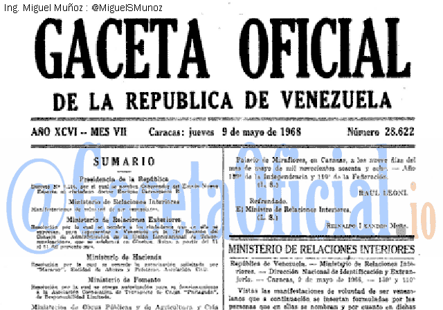 Gaceta Oficial 28622 del 9 Mayo 1968