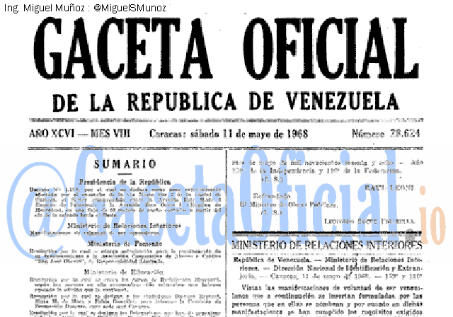 Gaceta Oficial 28624 del 11 Mayo 1968