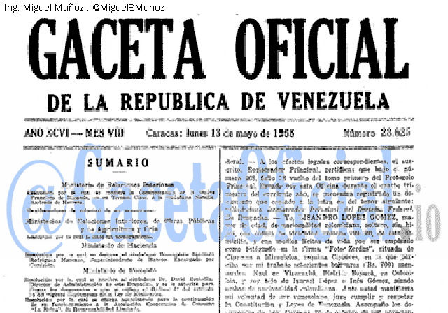 Gaceta Oficial 28625 del 13 Mayo 1968