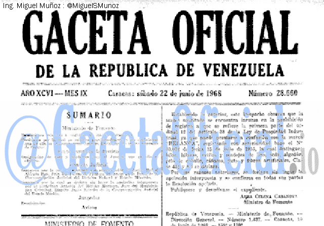 Gaceta Oficial 28660 del 22 Junio 1968
