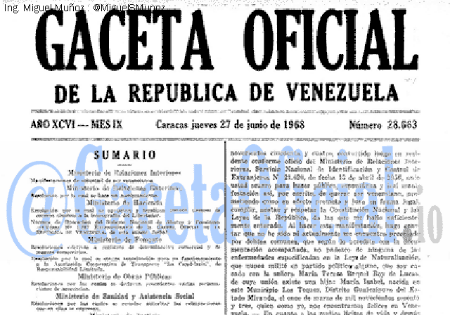 Gaceta Oficial 28663 del 27 Junio 1968