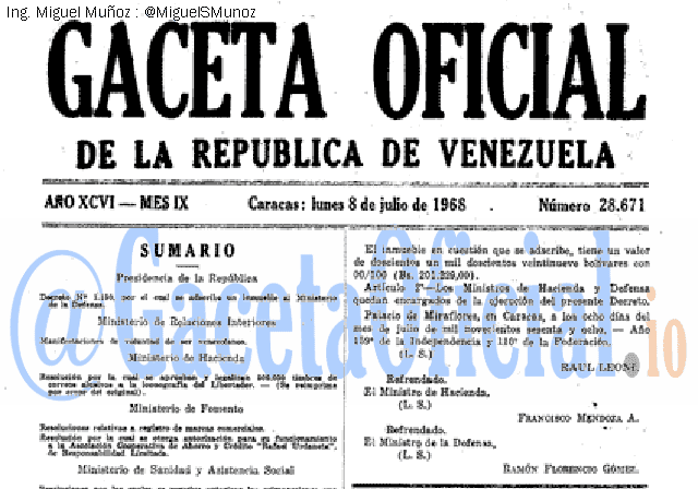 Gaceta Oficial 28671 del 8 Julio 1968
