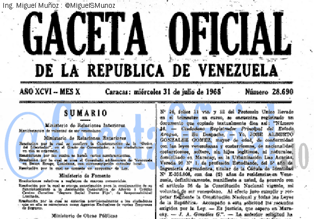 Gaceta Oficial 28690 del 31 Julio 1968