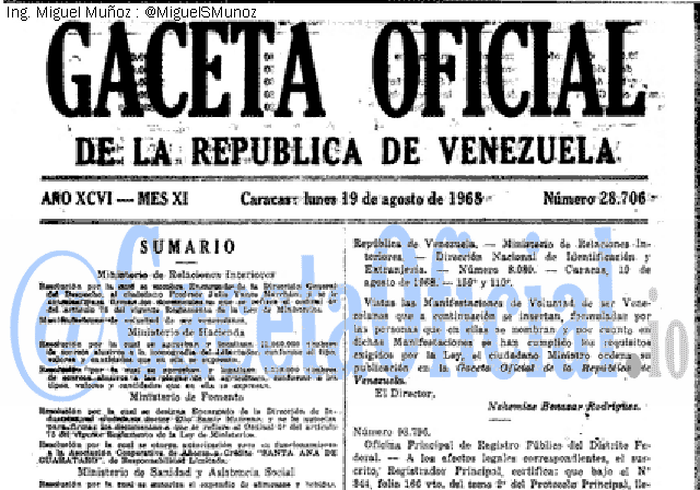 Gaceta Oficial 28706 del 19 Agosto 1968
