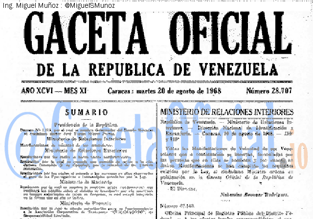 Gaceta Oficial 28707 del 20 Agosto 1968