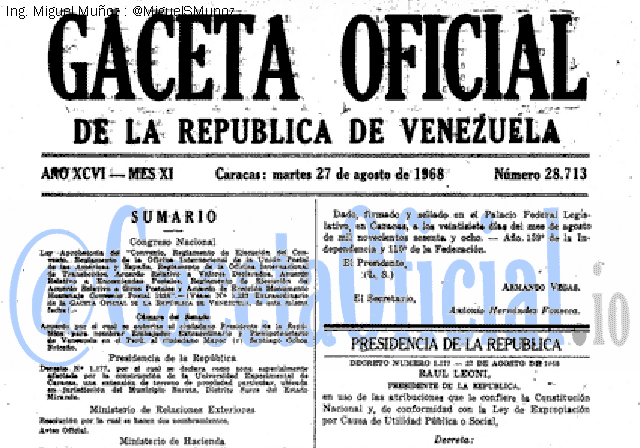 Gaceta Oficial 28713 del 27 Agosto 1968