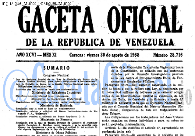 Gaceta Oficial 28716 del 30 Agosto 1968