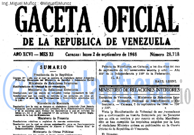 Gaceta Oficial 28718 del 2 Septiembre 1968